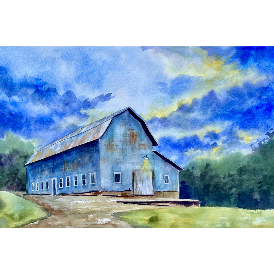 Blue Barn Watercolor - Watercolor Print
