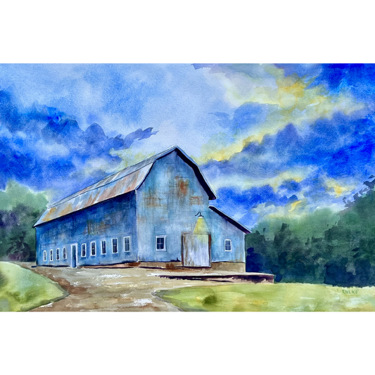 Blue Barn Watercolor - Watercolor Print