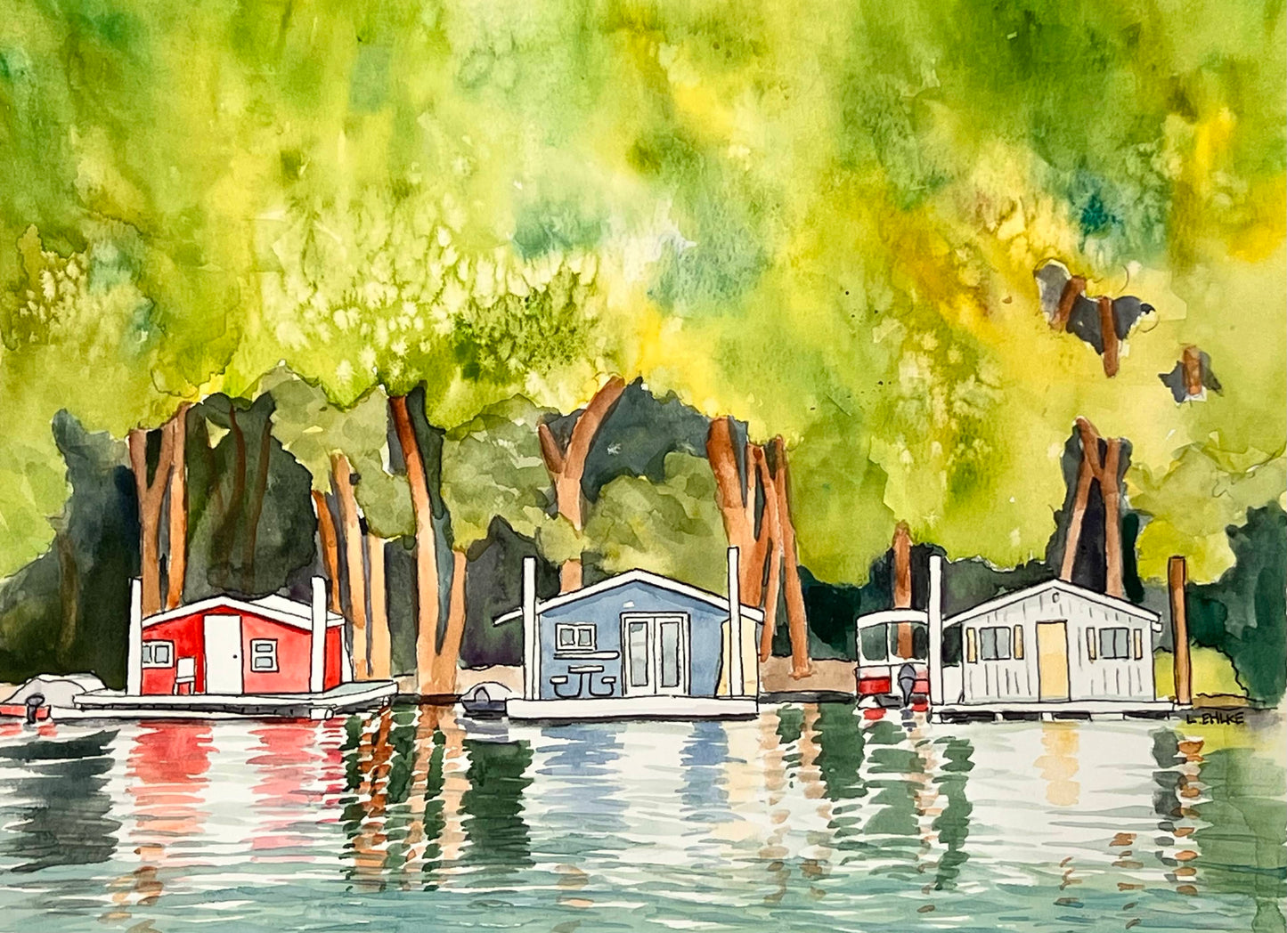 Boat Houses - Watercolor Print