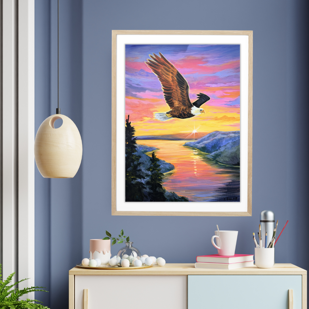 Eagle Flying at Sunset - Acrylic Original - 18x24