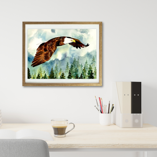 Eagle over Trees - Watercolor Original - 11x14 inch