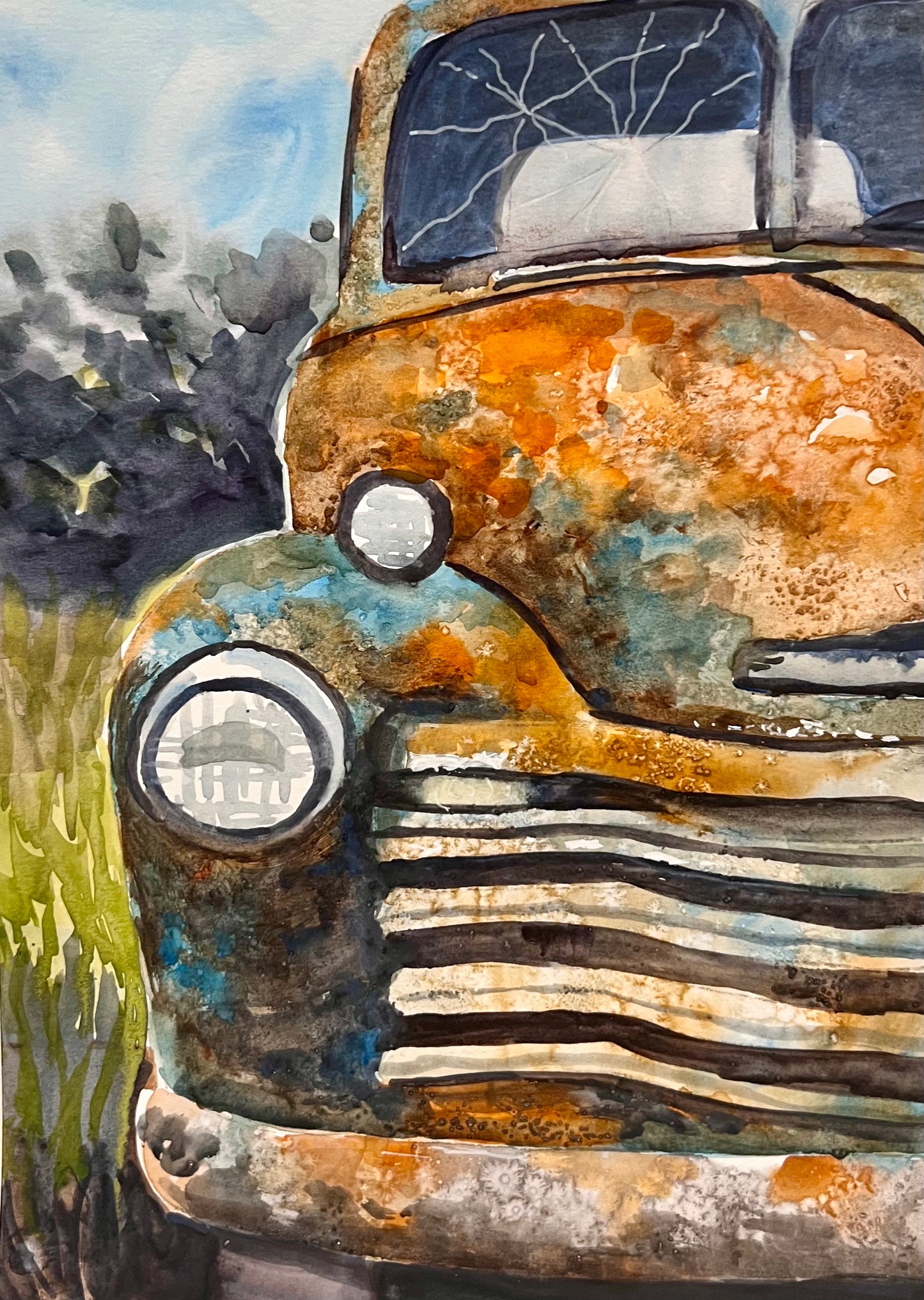 Old Truck Close Up 9x12