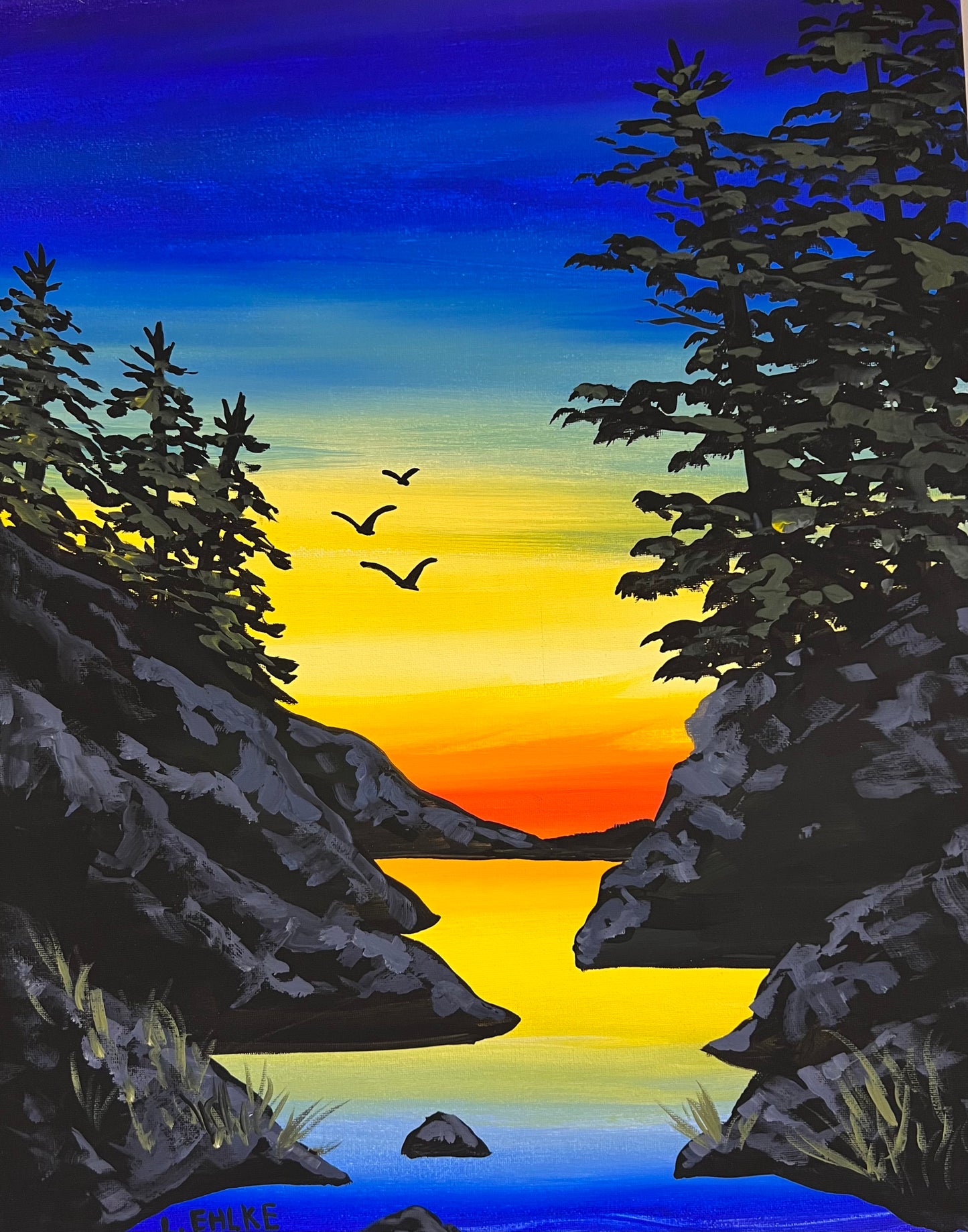 River Sunset on Canvas 16" X 20"