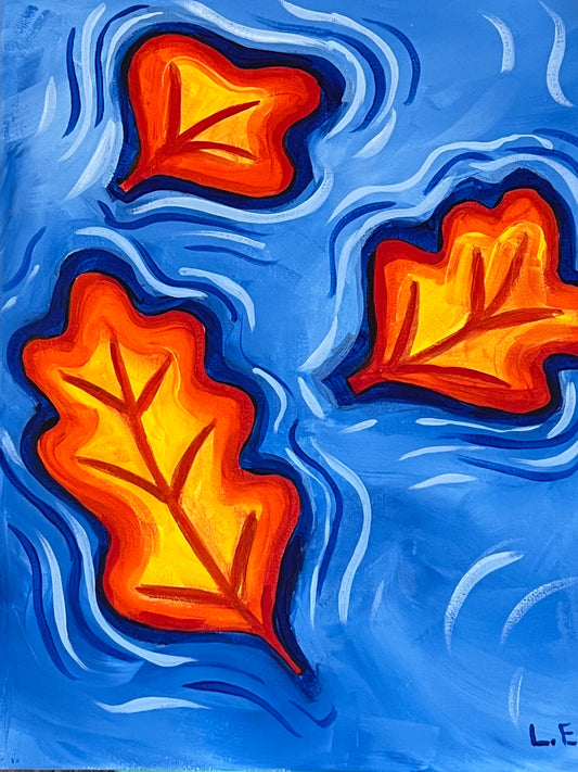 Fall Leaves in Water on Canvas 11" X 14"