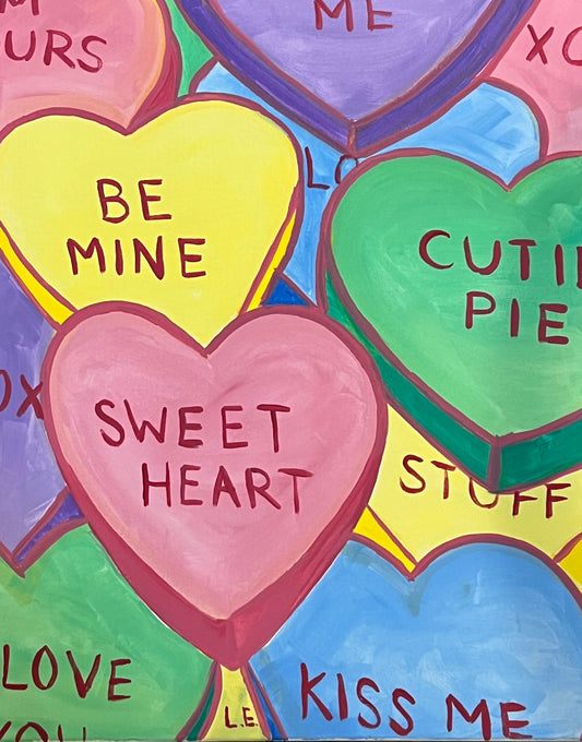 Candy Hearts on Canvas 16" X 20"