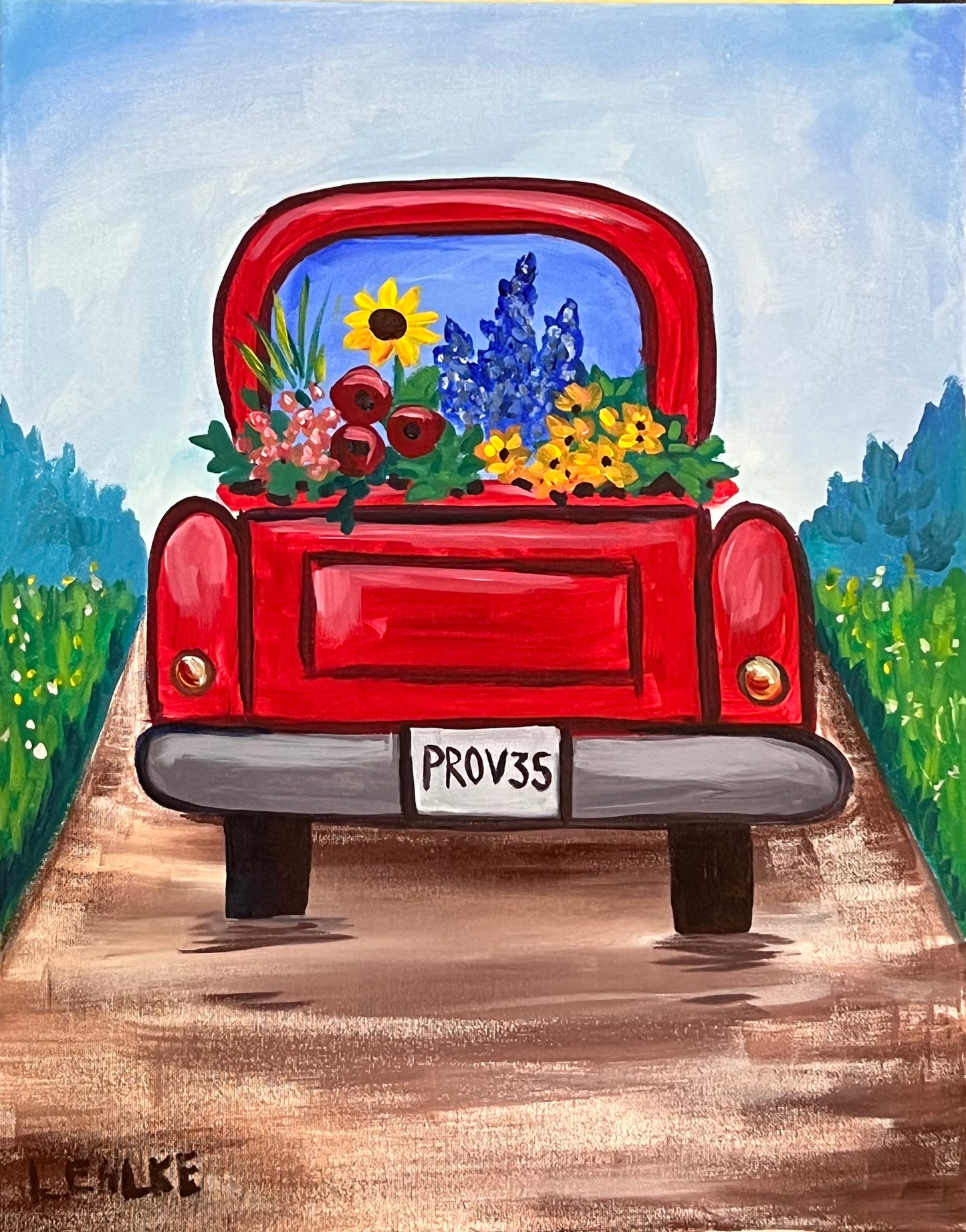 Red Truck on Canvas 16" X 20"