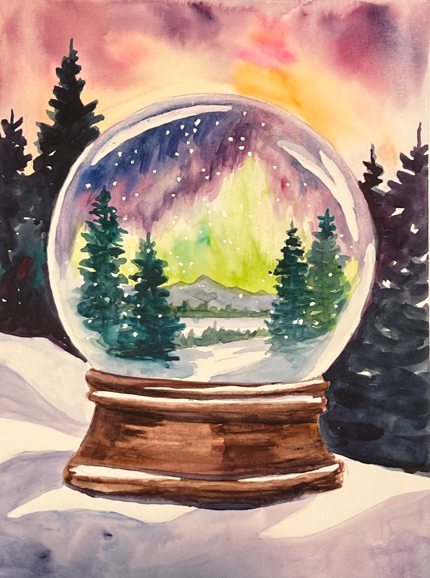 Watercolor Snow Globe 9 x 12