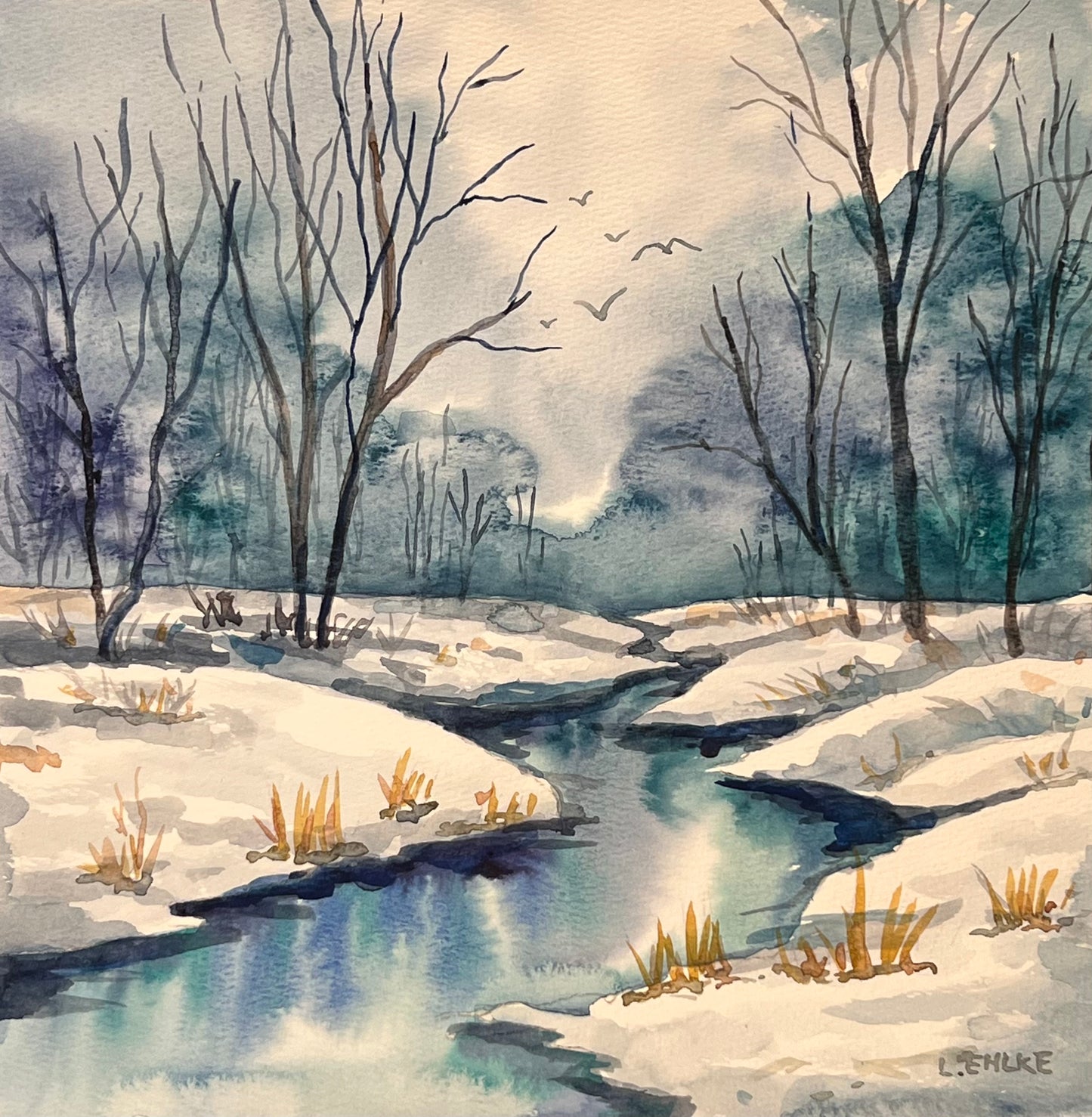 Watercolor Winter Landscape 12x12