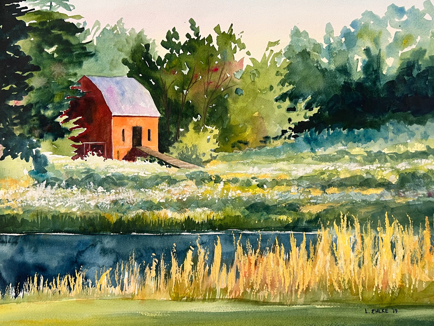Red Barn - Watercolor Original - 16x20