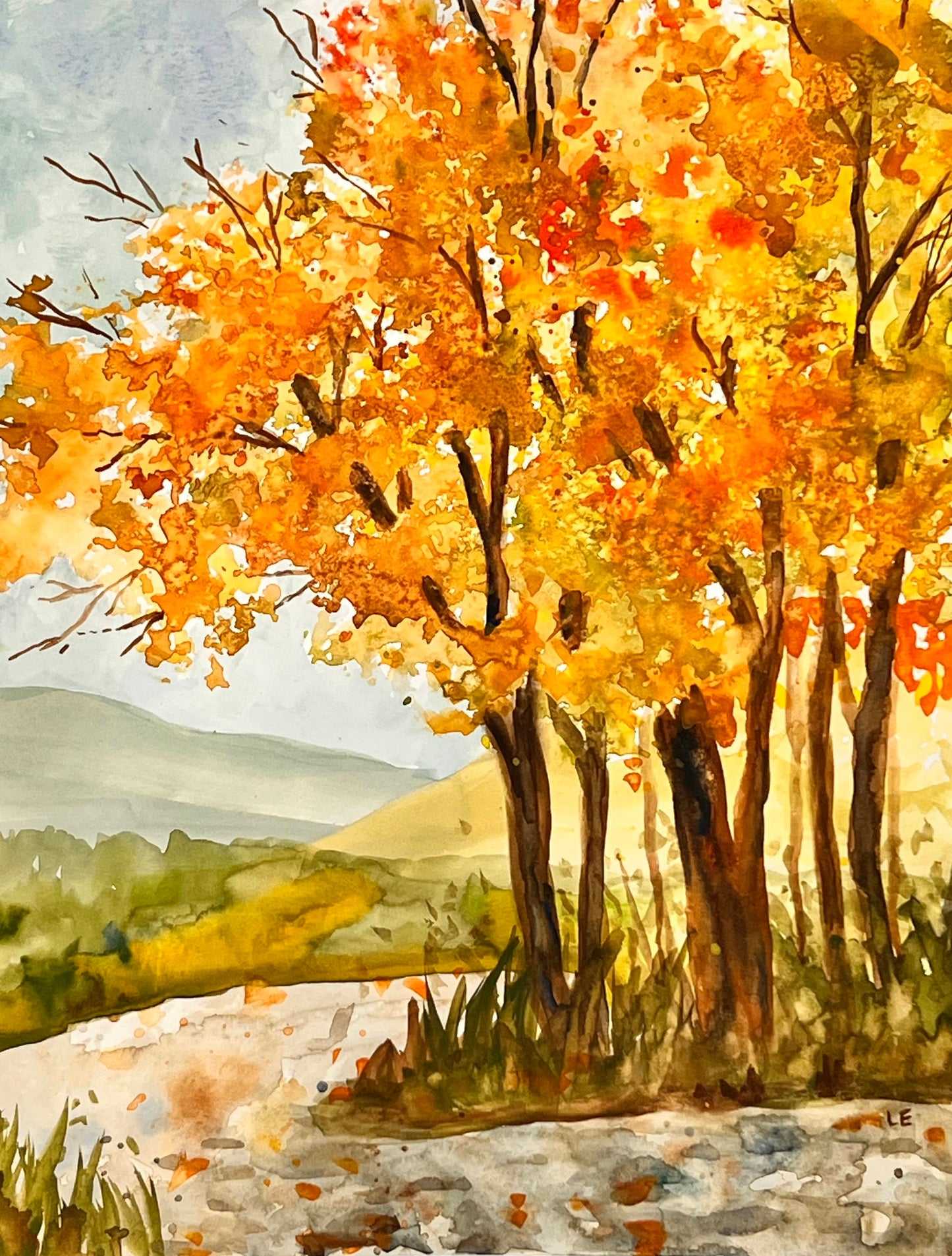 Fall Winding Road - Watercolor Original - 11x14