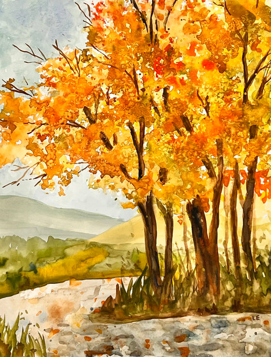 Fall Winding Road - Watercolor Original - 11x14