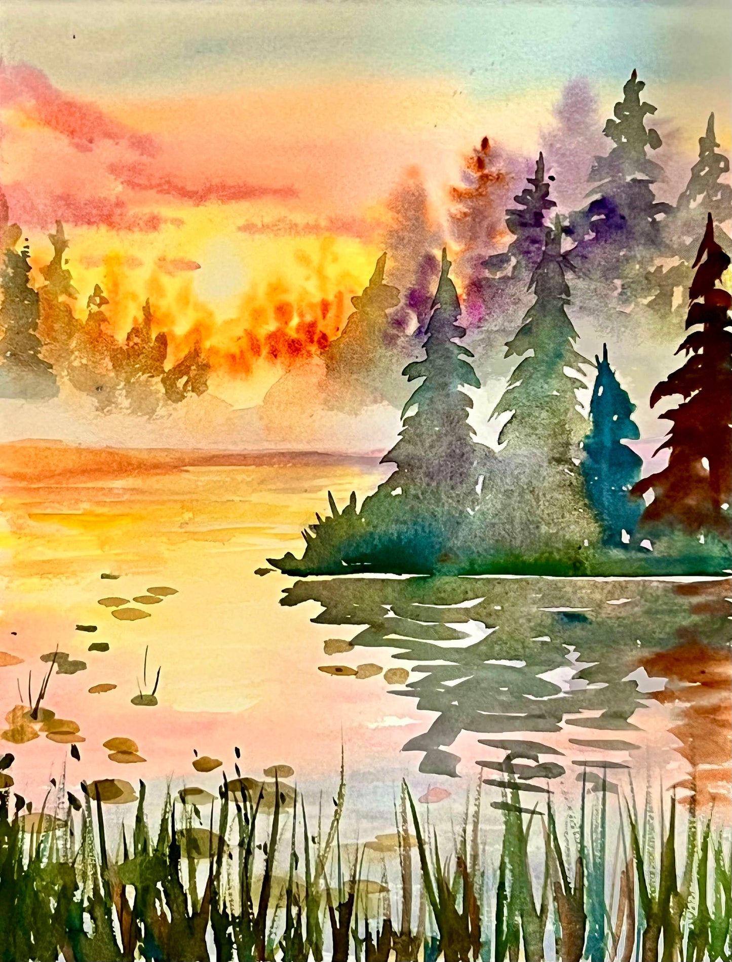 Fall Water - Watercolor Original - 8x10