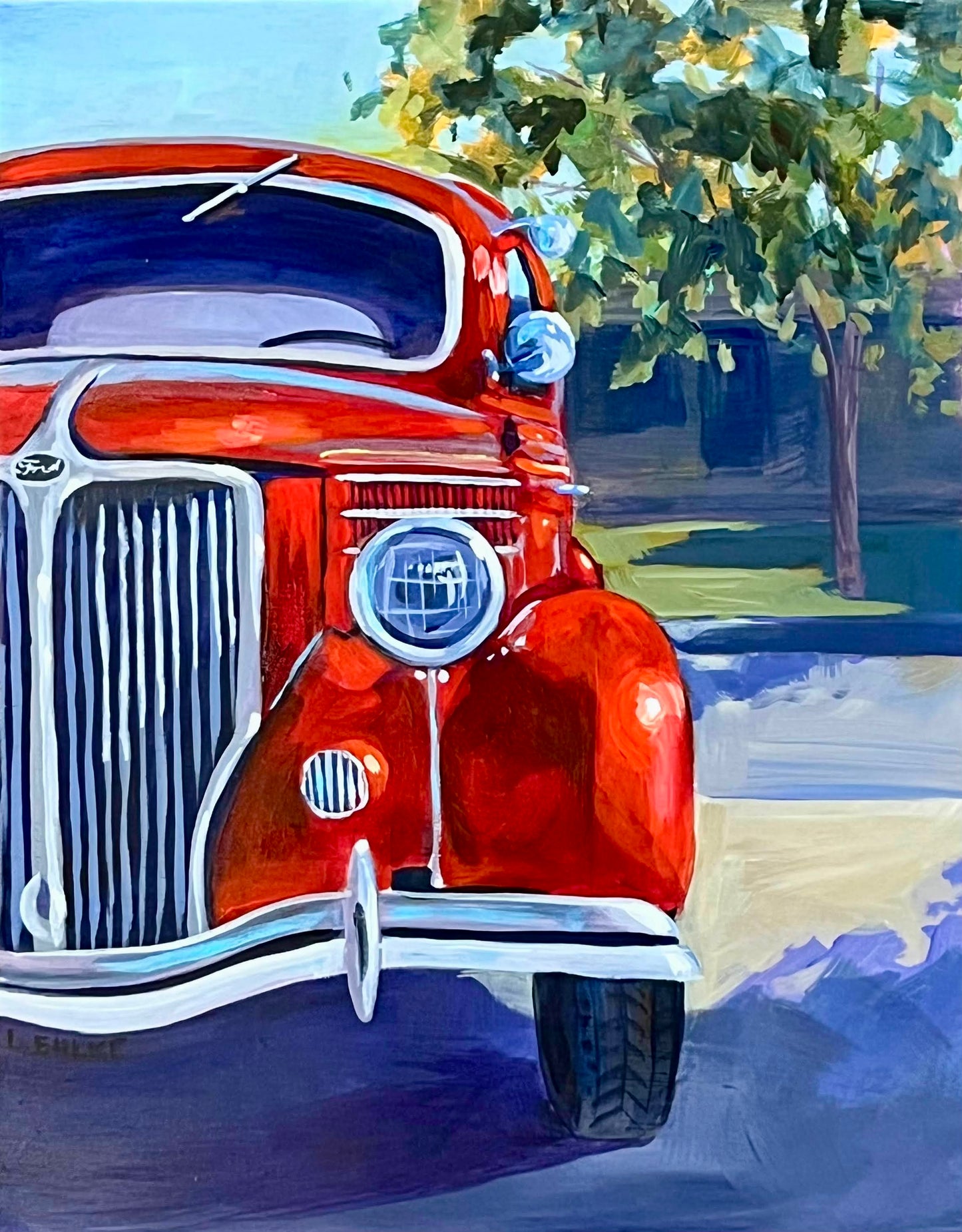 Old Red Car - Acrylic Original - 11x14
