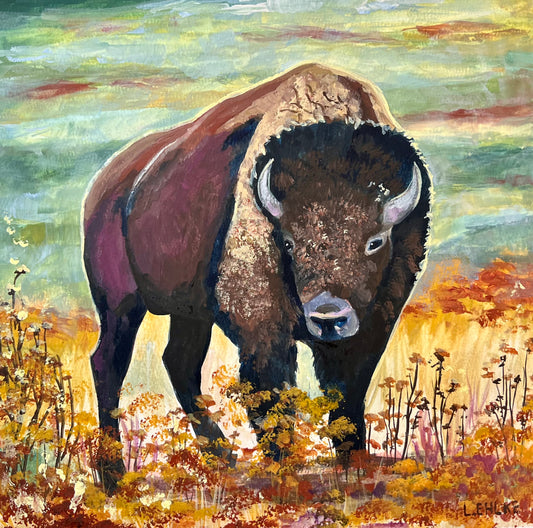 12x12 Bison in Gouache