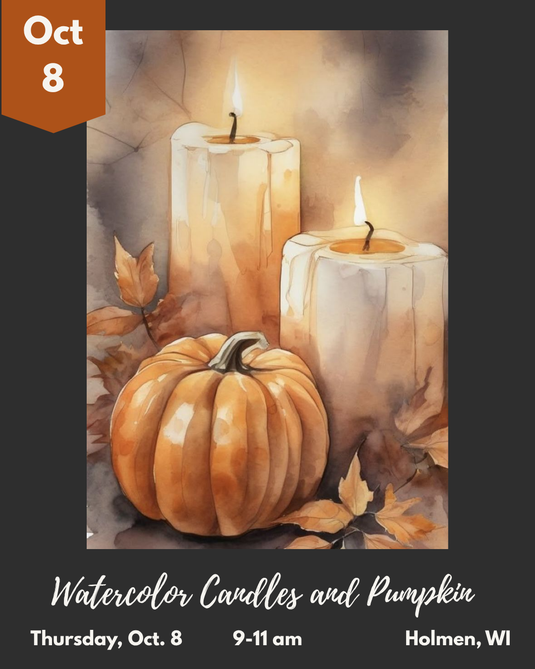 Watercolor Candle and Pumpkin Painting Class