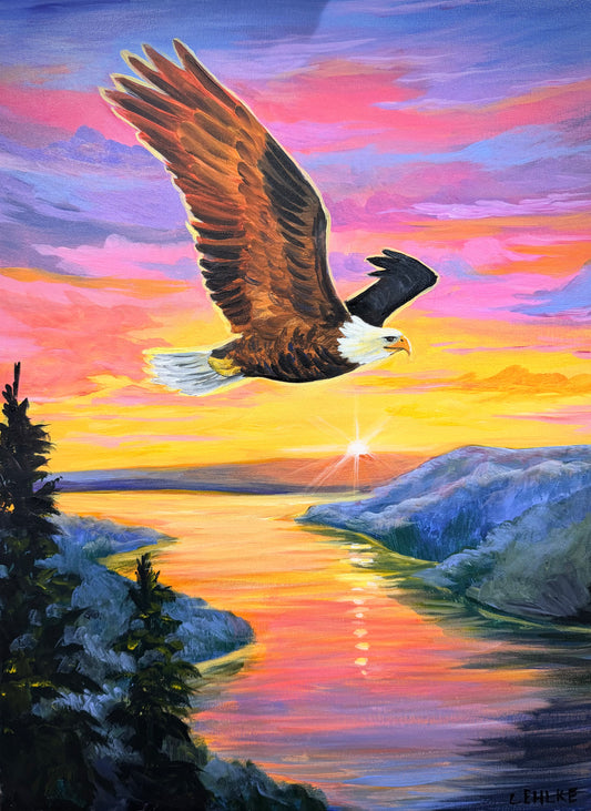 Eagle Flying at Sunset - Acrylic Original - 18x24
