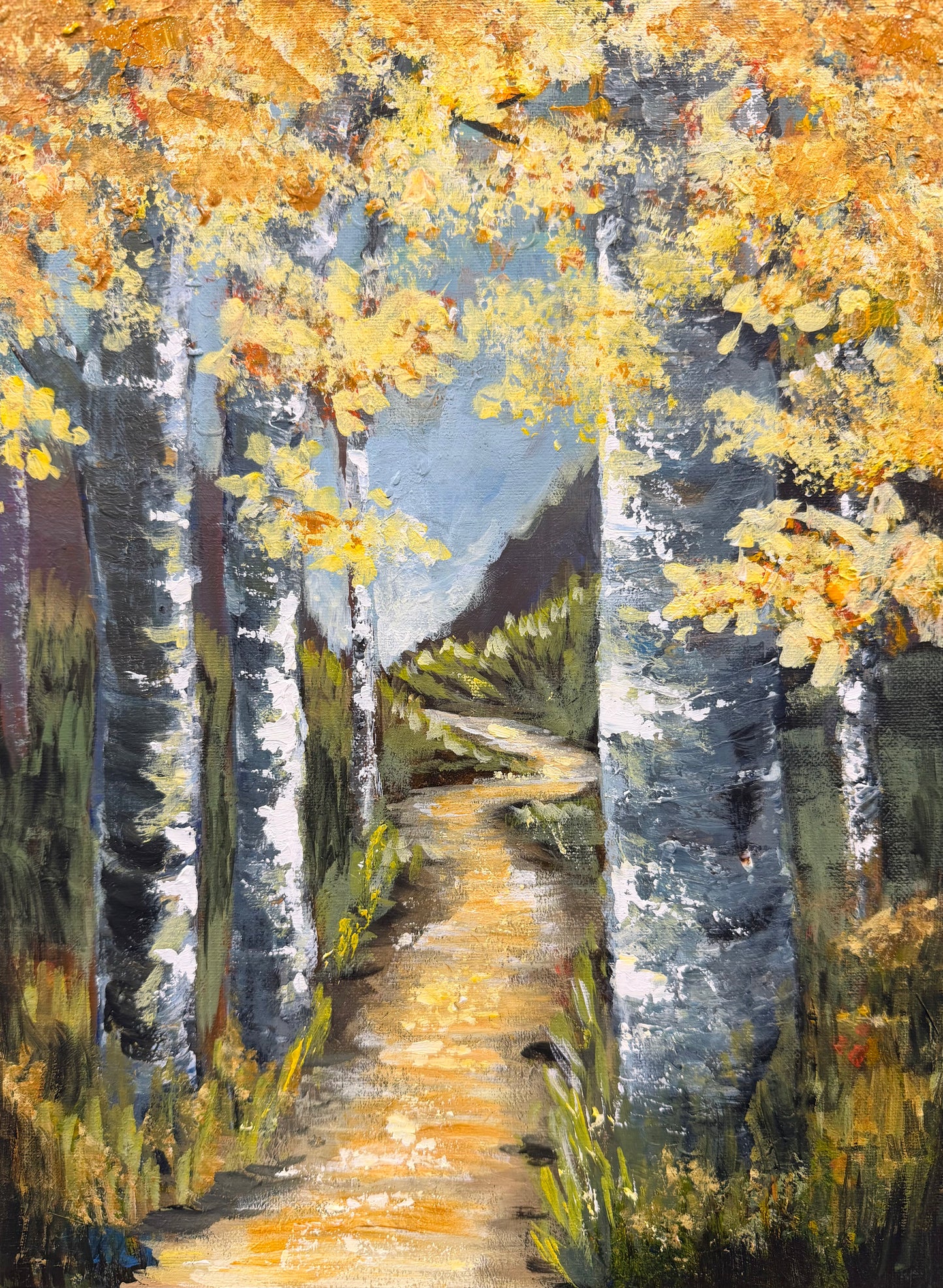 Birch Path - Acrylic Original - 12x16