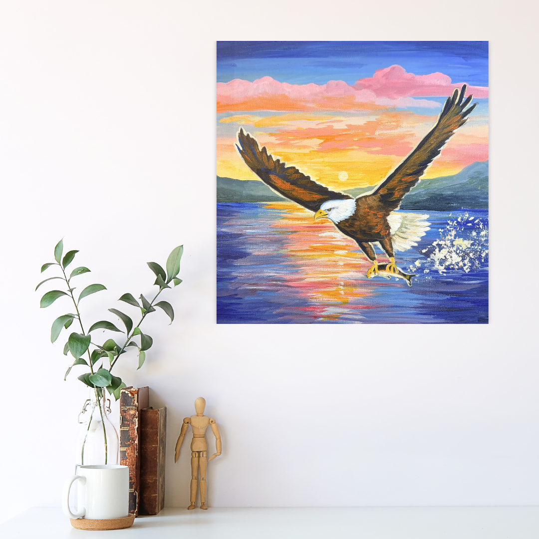 Eagle Catching Fish - Acrylic Original - 12x12