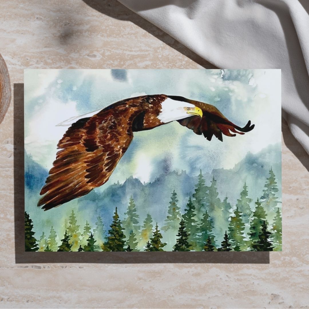 Eagle over Trees - Watercolor Print