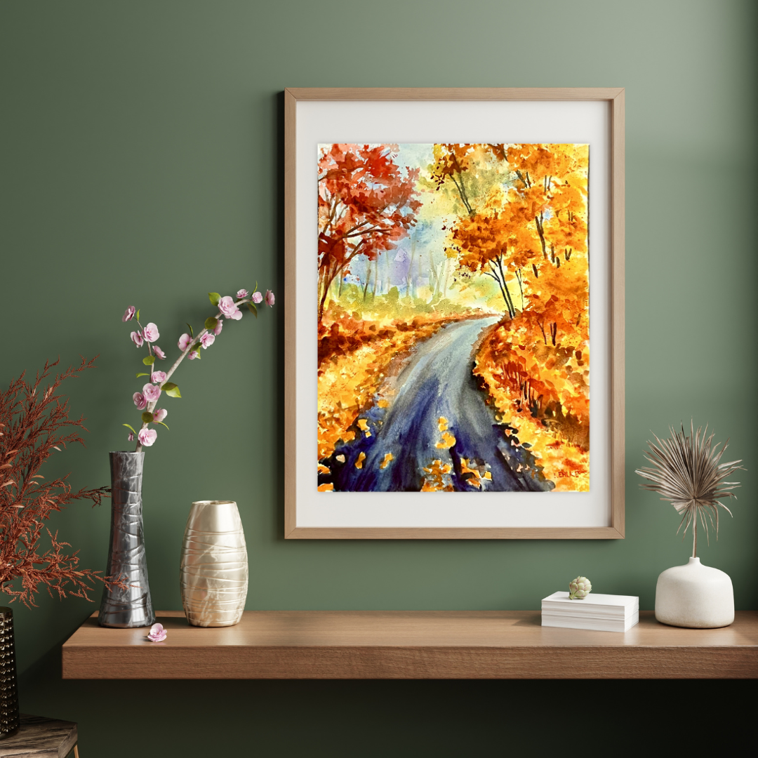 Fall Road - Watercolor Original - 8x10