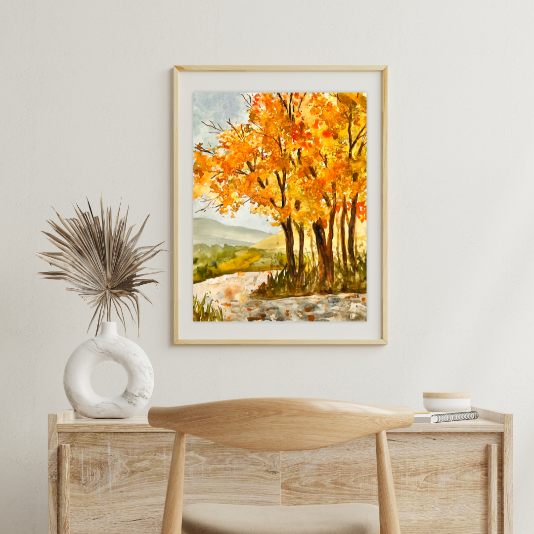 Fall Winding Road - Watercolor Print