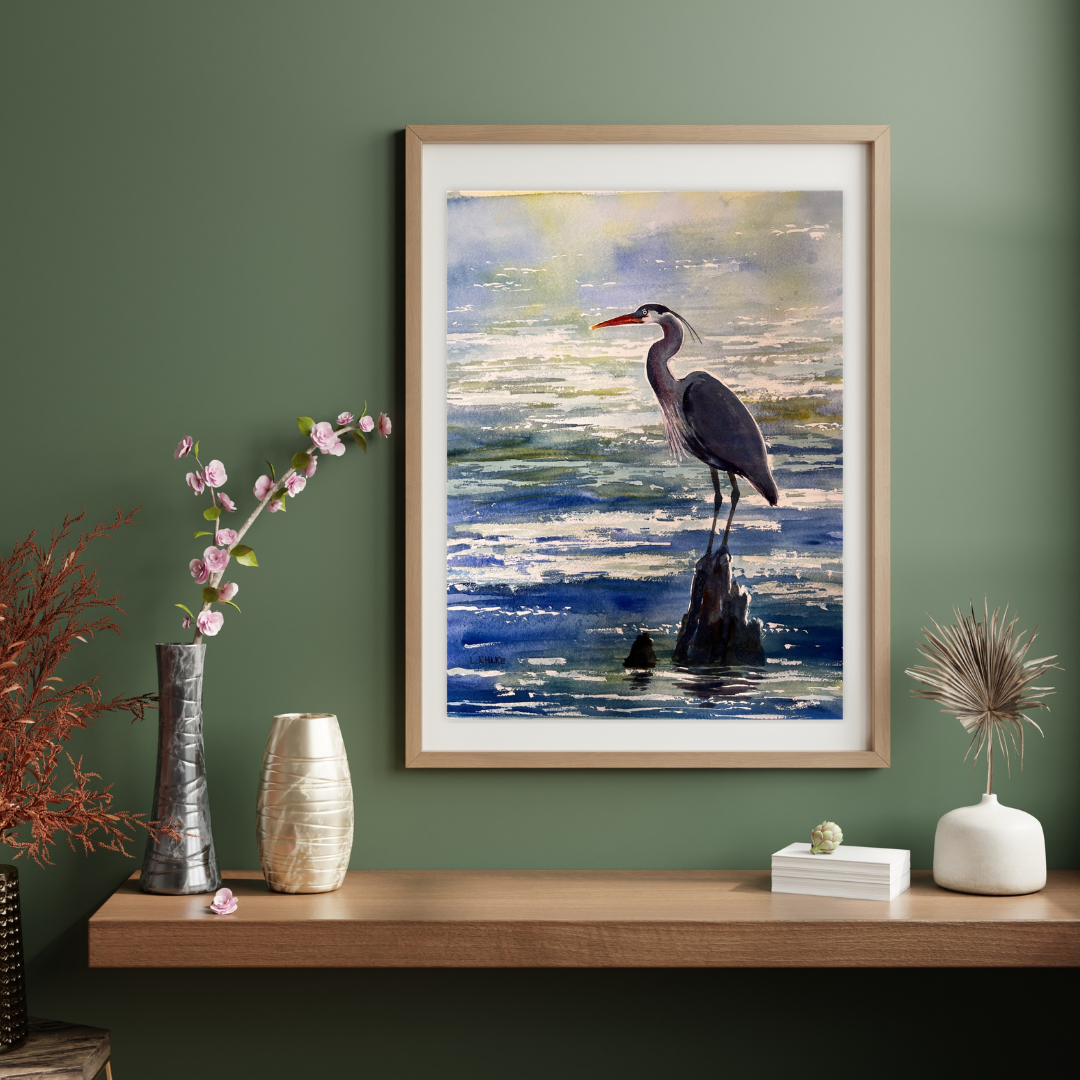 Heron - Watercolor Print