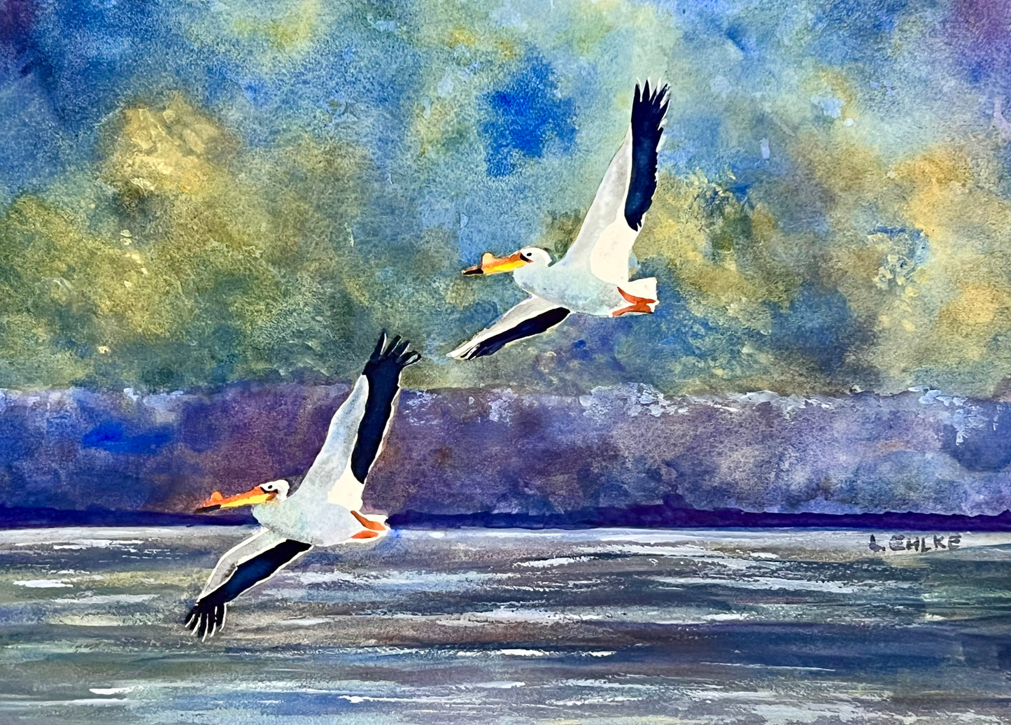 Pelicans in Flight 11x14