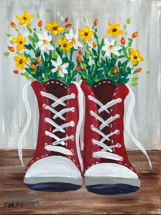 Shoe Flowers on Canvas 11" X 14"