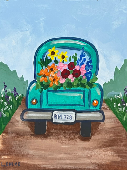 Flower Truck on Canvas 11" X 14"