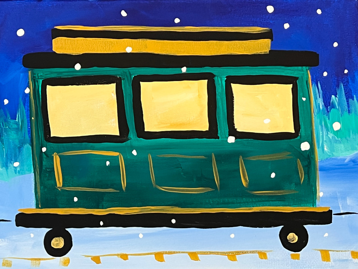 Set of Three Trains on Canvas 11" X 14"