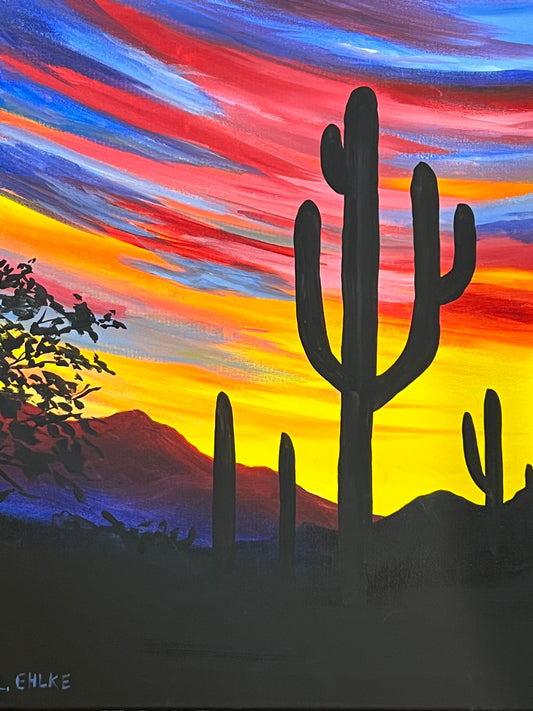 Sunset Cactus on Canvas 16" X 20"