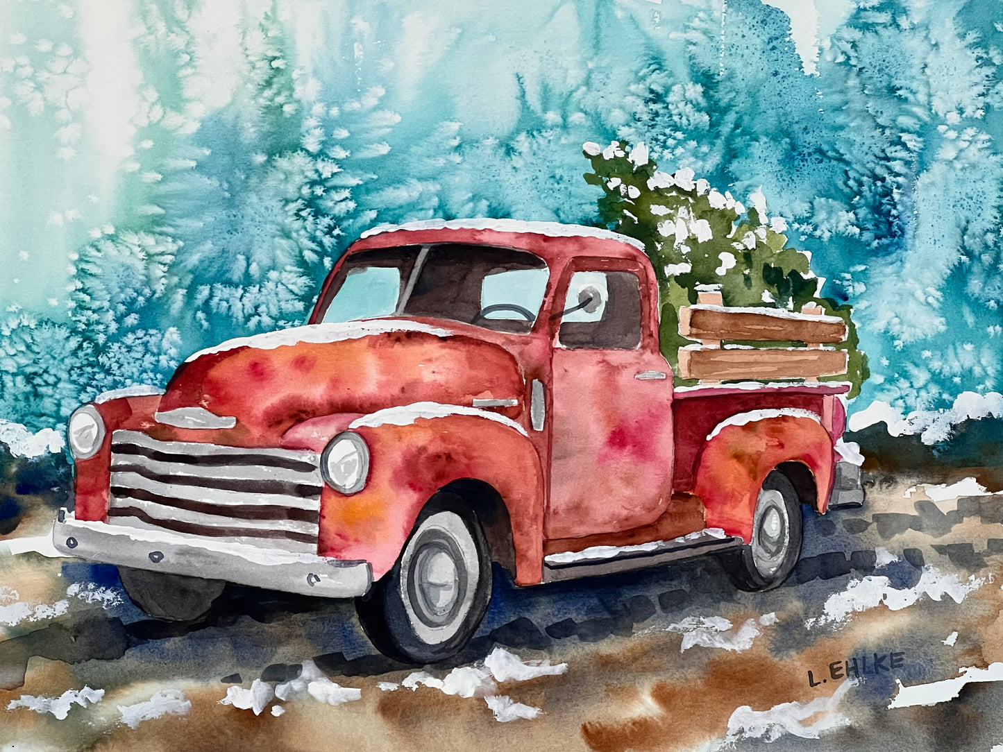 Christmas Truck on Paper 11" X 14"