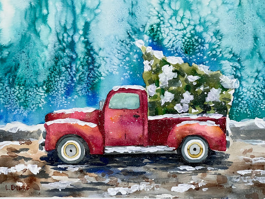 Christmas Truck on Paper 11" X 14"