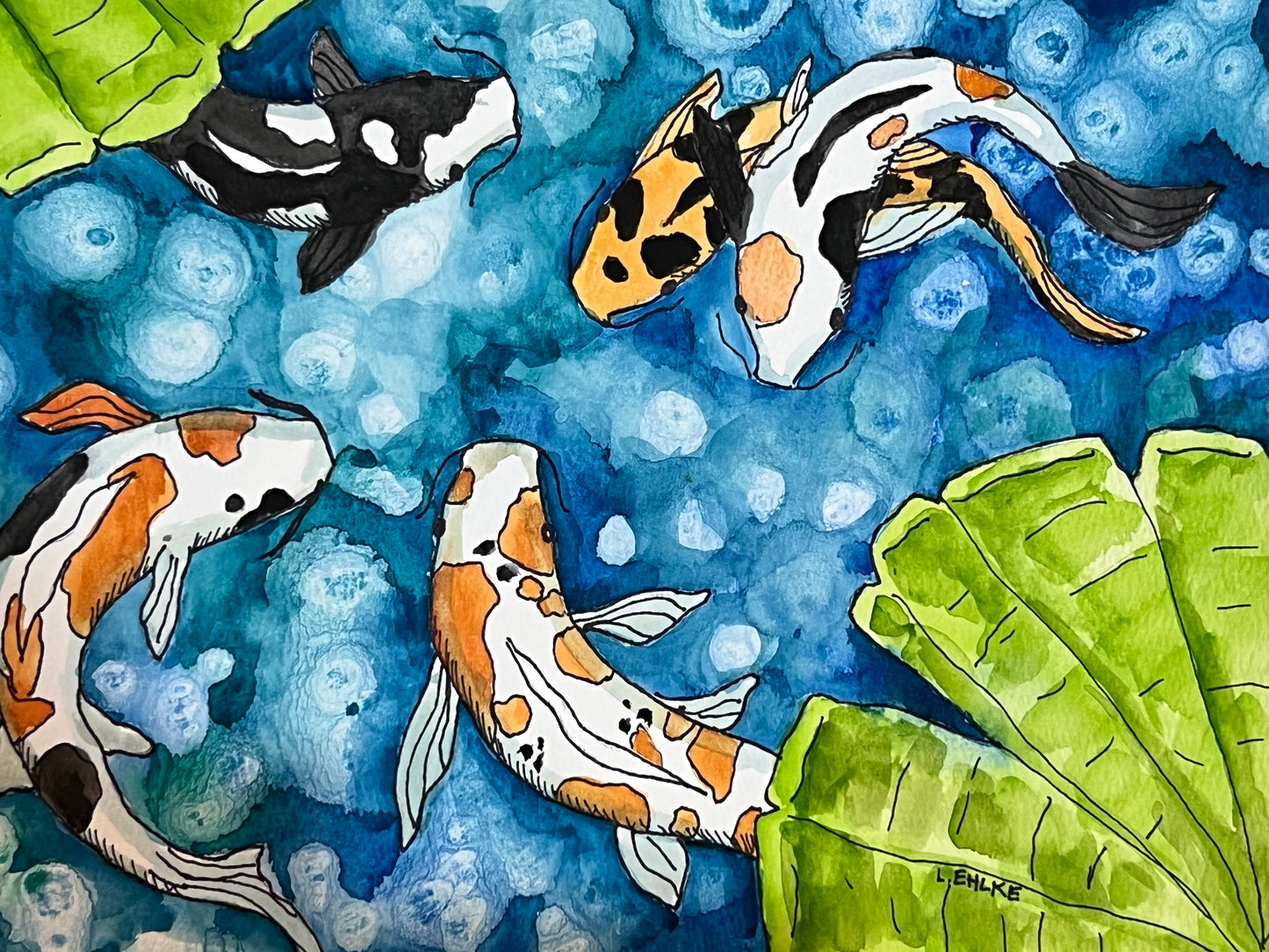 Koi Pond on Paper 9" X 12"