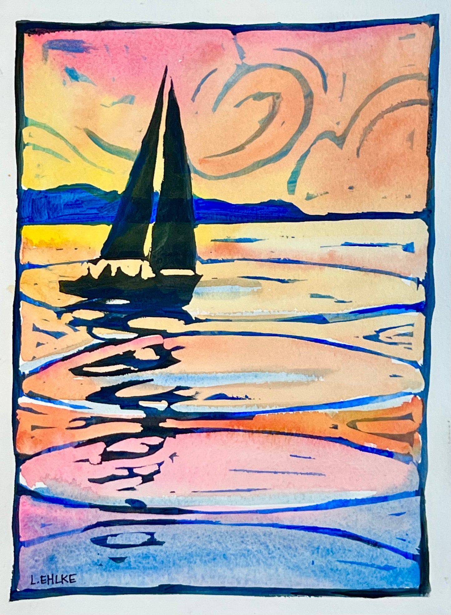 Sailboat on Paper 9" X 12"