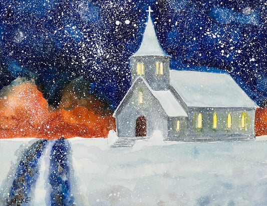 Winter Church on Paper 8" X 10"