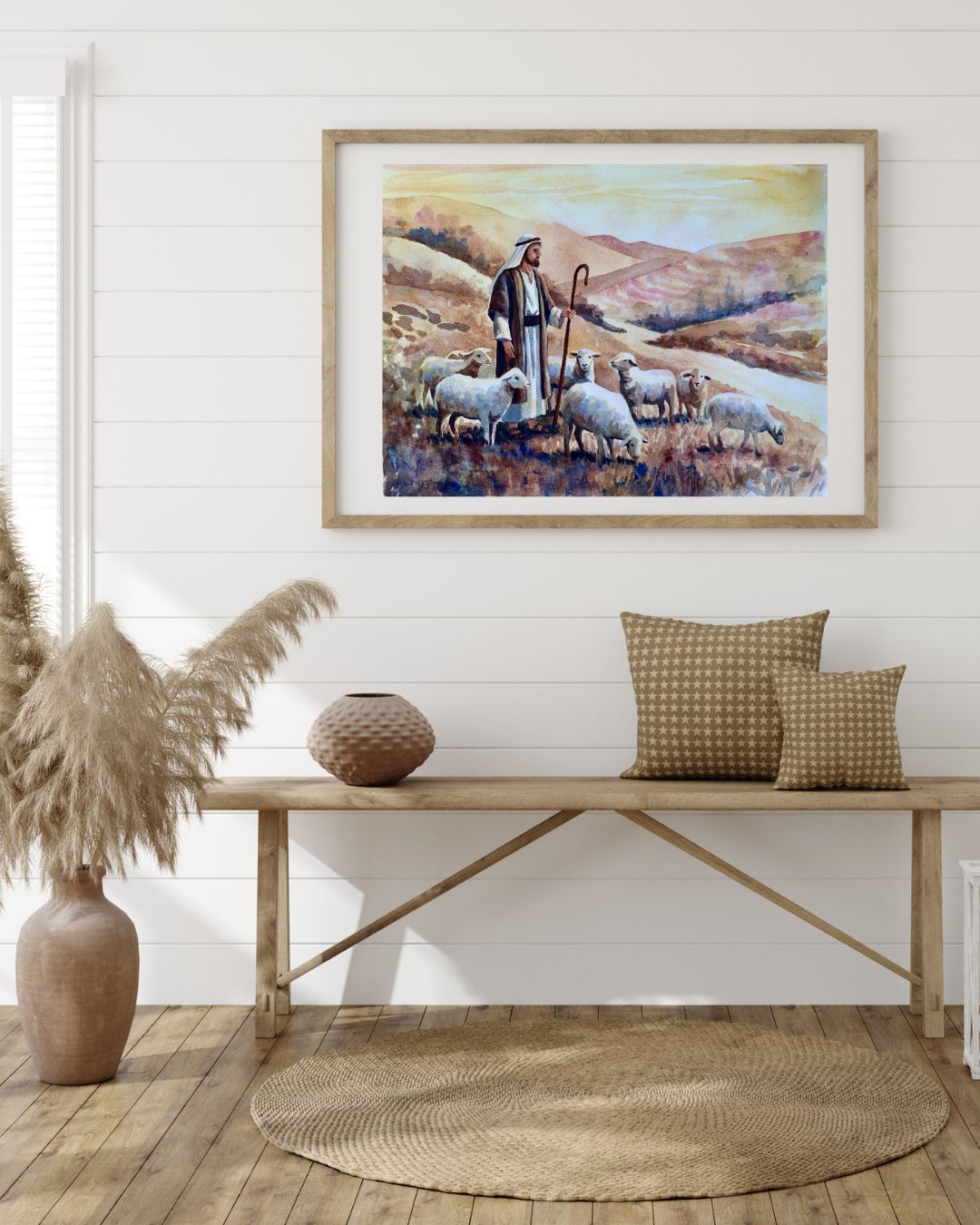 Jesus Shepherd and Sheep- Watercolor Print