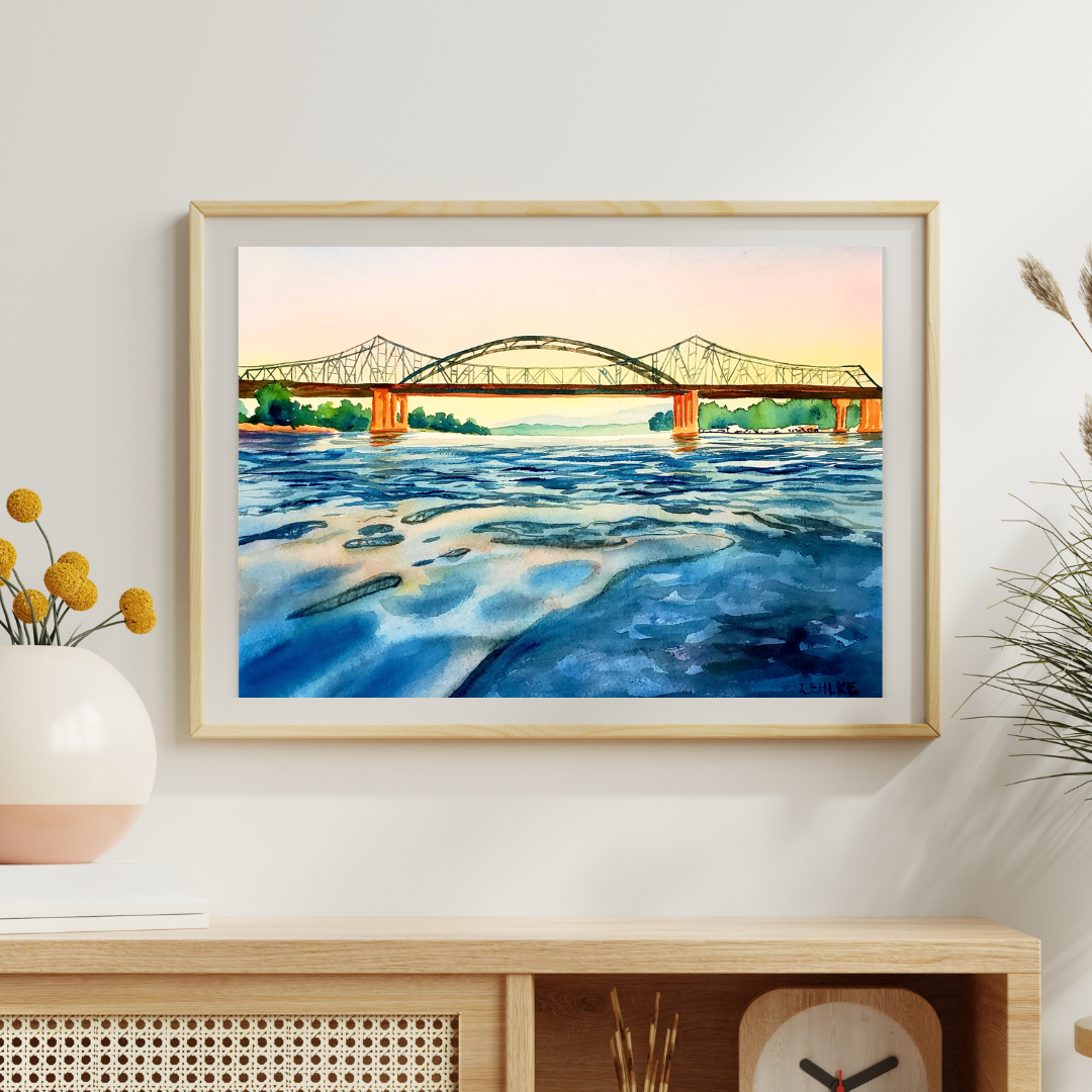 La Crosse Bridge Sunset - Watercolor Print