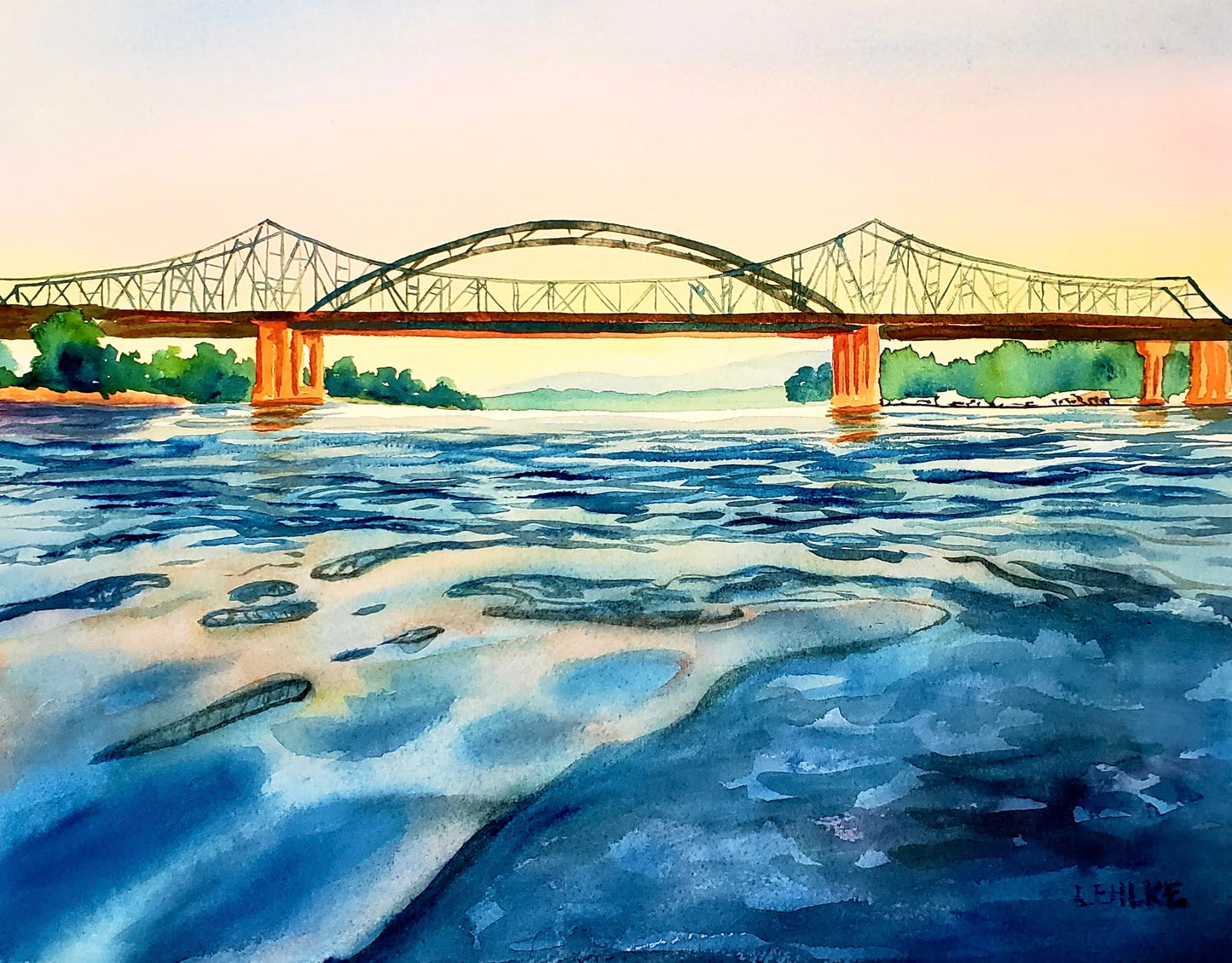 La Crosse Bridge Sunset - Watercolor Print
