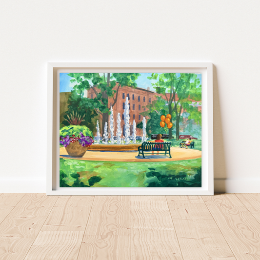 La Crosse Fountain - Gouache Original - 8x10