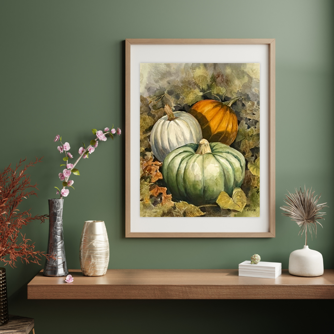 Pumpkin Still Life - Watercolor Print