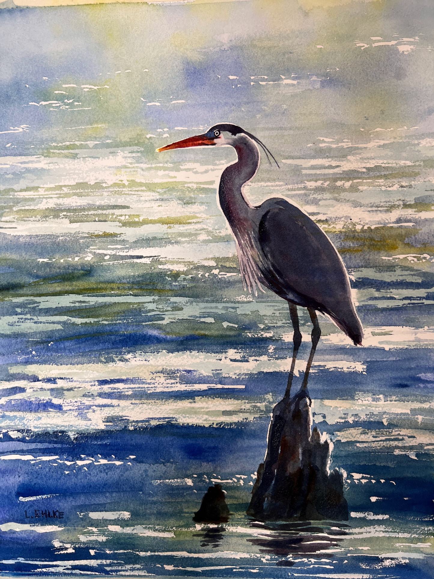 Heron - Watercolor Print