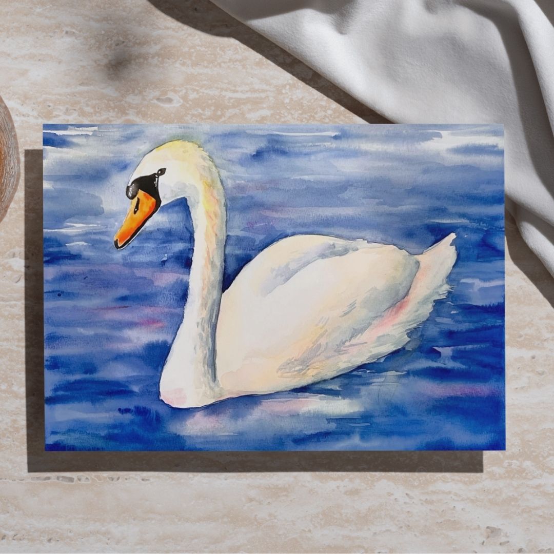 Swan - Watercolor Original - 9x12