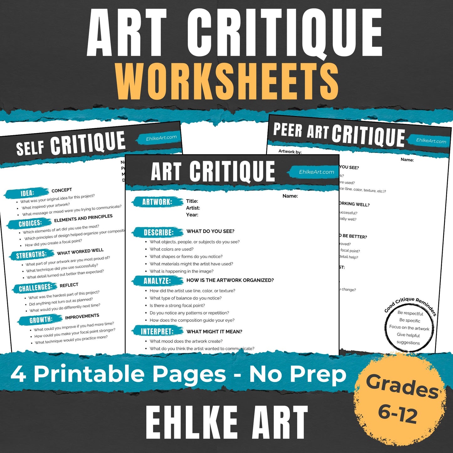 Art Critique Worksheets Bundle