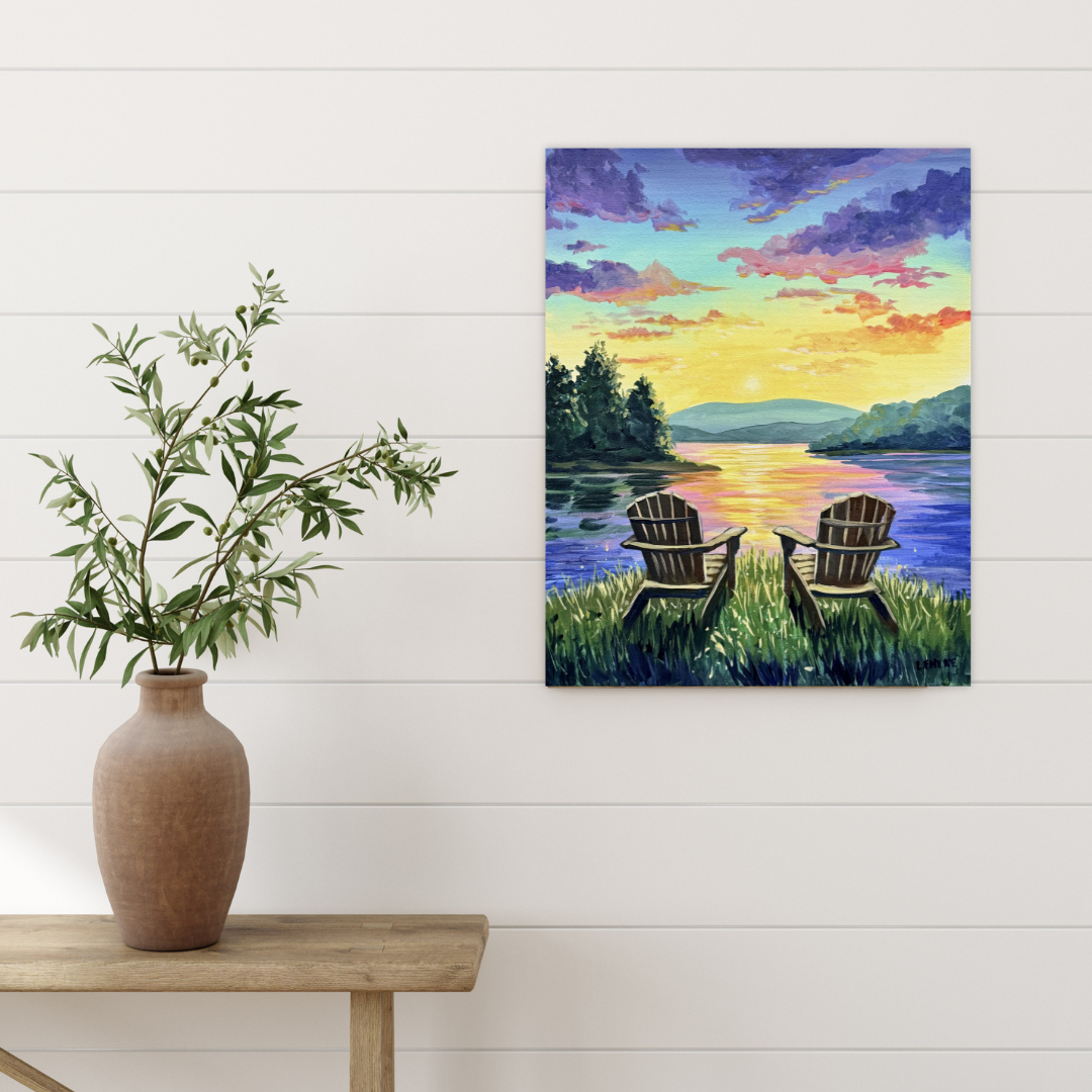 Two Chairs Sunset Lake - Acrylic Original - 16x20